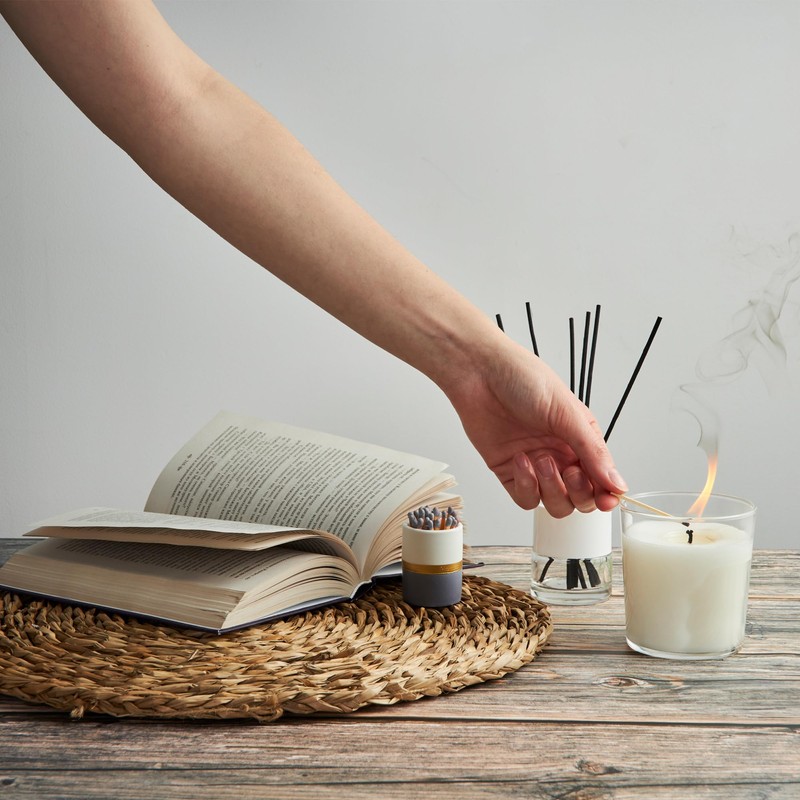 Decorative Ceramic Match Holder with Striker Pads - White &