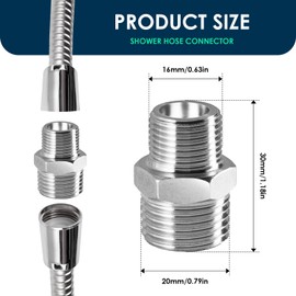 2Pcs Shower Hose Connector, Stainless Steel Hose Pipe Connectors, Hose Fitting Male Threaded Connector Accessories for Bathroom Replacement