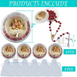 Baptism Rose Petal Scented Rosary - 6 Pcs Red Rosaries with Individual Matching Gift Box