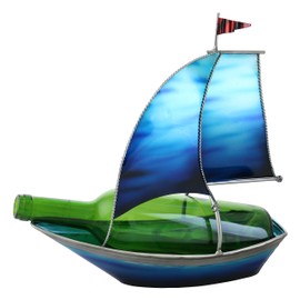 Beautiful Blue Metal Sailboat Wine Bottle Holder