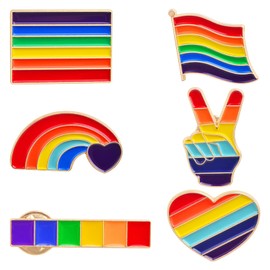 6pcs Rainbow Series Enamel Brooch Pins Lapel Collar Pins Mixed Heart Flag Gesture Shaped Button Badge Brooches Safety Pins for Backpacks Clothes Bags Decoration Gifts, 6 Styles