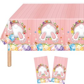 2 Pack Plastic Table Cloth Plastic Tablecloths Waterproof Plastic Table Covers Rectangle Table Covers Easter Party Theme Table Cloth Easter Tablecloth Disposable Bunny Eggs Table Cover, 54 x 108 In