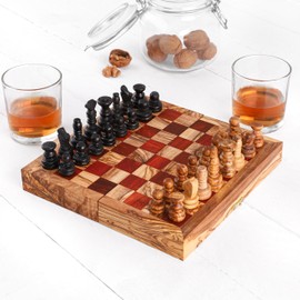 Folding Chess Board Olive Wood (Red)