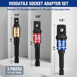 WORKPRO Impact Grade Socket Adapter Set, 1/4", 3/8", & 1/2" Drive, Extension Driver Bit With Holder, for Power Drill to High Torque Impact Wrench