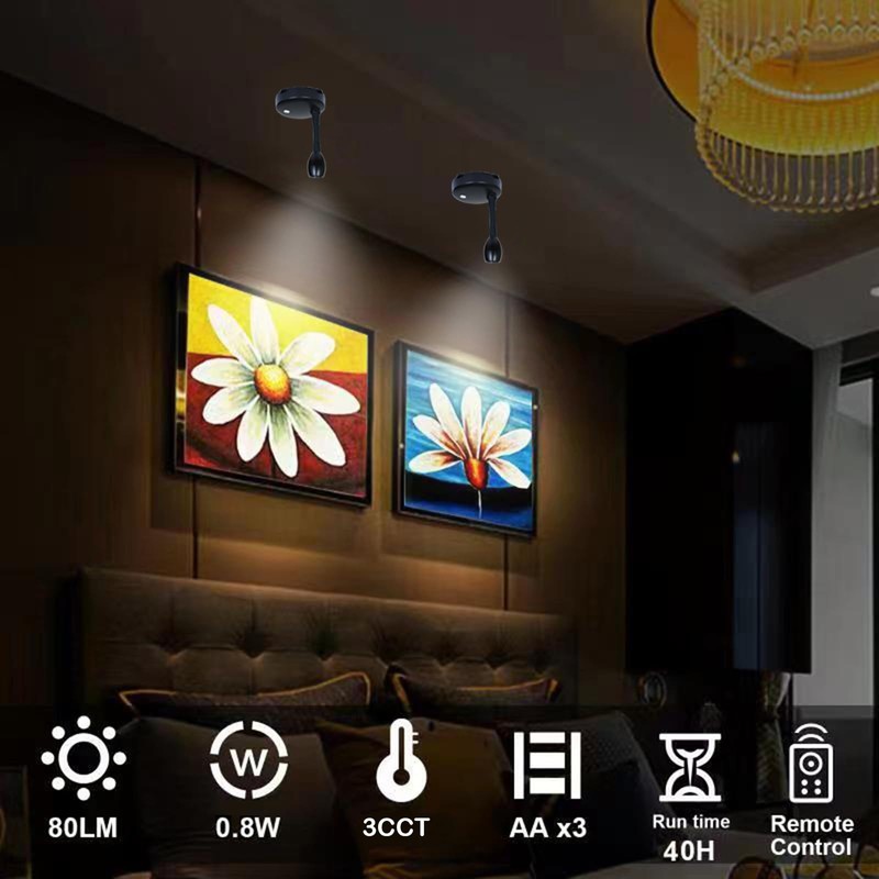 LED Spotlight, Battery Powered Picture Lights, Uplighting Indoor, 3 Lighting