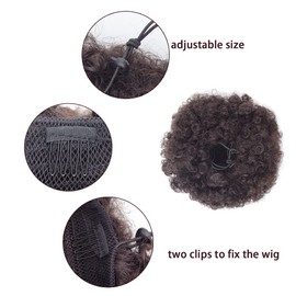 Afro Puff Drawstring Ponytail Extension Short Synthetic Afro Kinky Curly Puff Ponytail for Natural Hair Clip On Kinky Drawstring Curly Ponytail Bun Hairpieces (Large,2#)