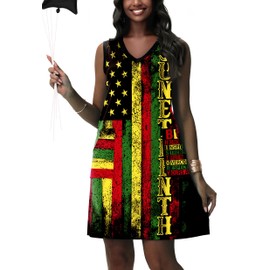Black Women June 19th Dresses Juneteenth Flag Parade Sundresses American African Parade Outfits with Pockets L