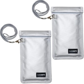 Caredgitz Faraday Bags for Phone - Farady Pouch Key Fob Protector w/Lanyard, RFID Signal Blocker for Car Keys Anti-Theft, Cell Phone Signal Blocking Bag Anti-Hacking, Fire-Resistant, 2 Pack, Silver