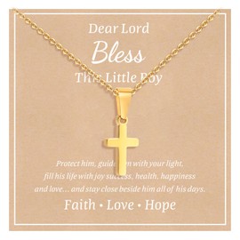 Stainless Steel Cross Necklace for Boys Girls - Silver Gold Cross Chain Necklace Christmas Necklace Jewelry Gift First Communion Baptism Gifts for Teenage Girls Boys Son Nephew Toddler (Boys, Gold)