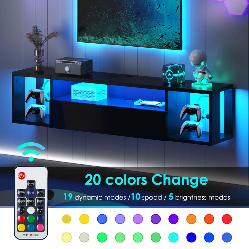 sogesfurniture 55'' Floating TV Stand Wall Mounted with Lights, Floating