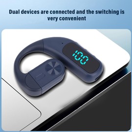 Generic Bluetooth Headset, Wireless Sports Headphones, Bluetooth 5.5 Stereo Ear Hook Single Ear Business Sport Earphone with Noise Canceling Mic, Digital Display for Business, Travel (Blue)