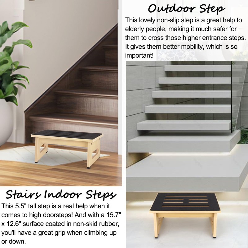 One Step Stool for Adults Seniors with Non-Slip Rubber Stepping