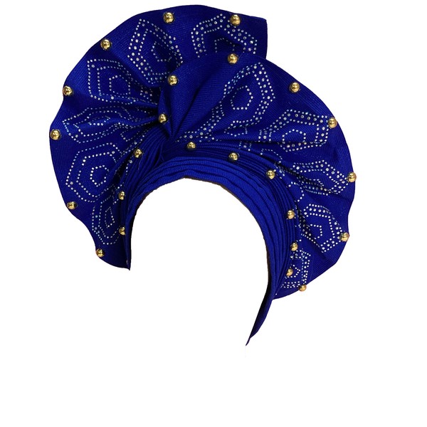 Auto ASO Oke Gele - Pañuelos para la cabeza con piedras duras para turbante de auto, para fiestas o bodas, Azul Real, Talla única