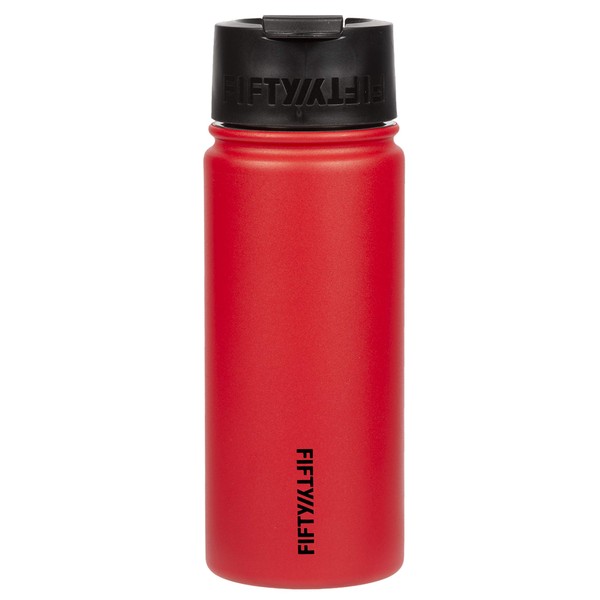 Fifty/Fifty 16oz, Double Wall Vacuum Insulated Café Water Bottle, Stainless Steel, Flip Cap w/ Wide Mouth, Cherry Red, 16oz/473ml