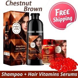 AngeRose Hair Color Shampoo, Hair Dye Shampoo, Instant Grey Hair Coverage, Wine Red, Chestnut Brown, Purple, Perfect Gifts for Women&Men:_Nature Black + Keratin Hair Vitamin Serum