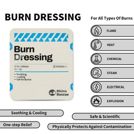 Rhino Rescue 5 Pack 4" X 4" Burn Dressing, Burn Gel Cooling Soothing Cream Relief Burn First Aid Supplies (5)