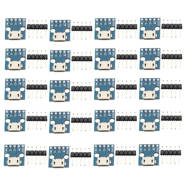 VKLSVAN 20PCS Micro USB to DIP 5-Pin Pinboard 2.54mm Power