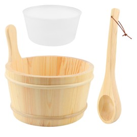 GEZICHTA Wooden Sauna Water Bucket and Ladle Set, Wood Sauna Water Bucket, Ergonomic Handle, 4L Capacity, Sauna Accessories Kit for Home Commercial Steam Saunas Room(Color:Wood)