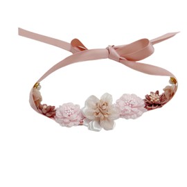 39x0.5" Handmade Girls Flowers Ribbon Hair Ties for Performance Party Child Flowers Thin Sash Bridal Leg Garter (Pink Flowers)