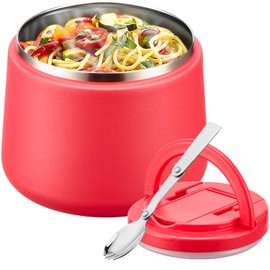 Soup Thermo for Hot Food Kids 14oz Lunch Containers with Buckle Lid Wide Mouth Hot Food Jar Vacuum Insulated Stainless Steel Bento Box Leakproof with Spoon (Red)