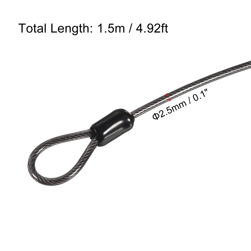 PATIKIL Security Steel Cable 2.5mm x 1.5m/4.92ft Coated Luggage Lock