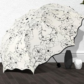 88flix Folding Parasol, Floral Pattern, 8 Ribs, UV Protection, Rain Umbrella, Light Blocking, Heat Blocking, For Both Sunny and Rainy Days, UV Protection