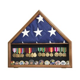 sfDisplay.com,LLC. Flag & Medals Pins Patches Insignia Challenge Coin Military Display Case Cabinet Rack (Walnut Finish)