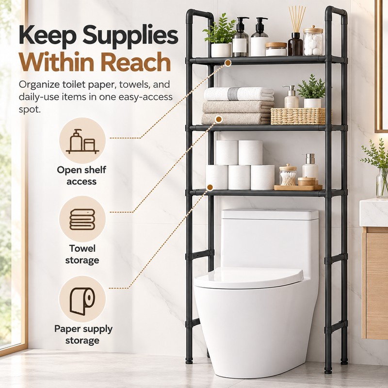 Iron Over-the-Toilet Storage Rack for Bathroom Organization – Standing Space-Saving