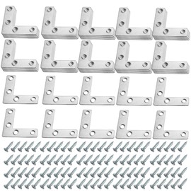 CHUIFAI Pack of 50 Flat Angle 90 Degrees 50 x 50 mm L Shape Angle Connector Stainless Steel Flat Corner Bracket with 160 Screws for Wooden Furniture, Tables and Chairs
