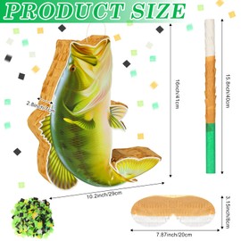 Glimin Fish Piñata with Piñata Stick, Blindfold and Confetti, Fish Shaped Piñata for Go Fishing Party, Fish Birthday Piñata for Kids Animal Theme Birthday Decorations for Birthday Party(Sea Bass)