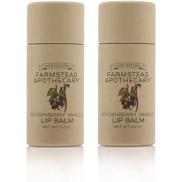 Farmstead Apothecary 100% Natural Lip Balm with Organic Beeswax, Organic Shea Butter & Organic Coconut Oil, 0.25 oz (Boysenberry Vanilla Pack of 2)