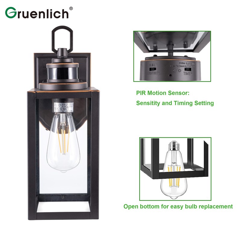 GRUENLICH Dusk to Dawn Outdoor Wall Lantern, PIR Motion Sensor