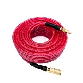 SYXQT Polyurethane(PU) 1/4-Inch x 100FT Reinforced, Air Hose with 1/4” Swivel Industrial Quick Coupler and Plug, Bend Restrictor,Red