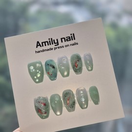 [Jade Pond] Jade Pond handmade nail tips - Short Almond / [Jade Pond] 비취연못 수제네일팁 - 숏아몬드