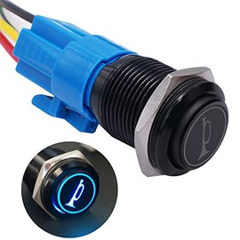 TWTADE/16MM 12V Car Horn Push Button Blue LED Lighted Momentary Metal Speaker Air Horn Toggle Switch with Wires BK-GLB16-BU