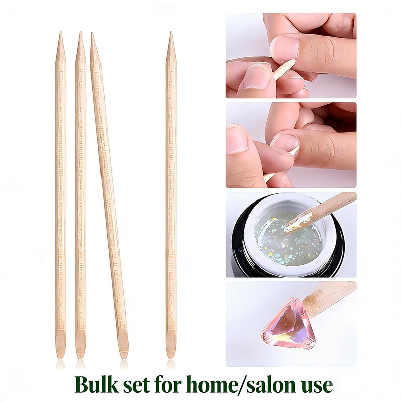100-Count Double-Ended Nail Art Sticks - Natural Wood Cuticle Pusher