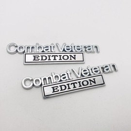BETAM 2Pc Combat Veteran Edition Emblem 3D Metal Raised Fender Badge Decals Veteran Stickers Replacement for Universal Vehicle, Car, Truck, SUV (Chrome Black)