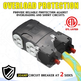 Tellegloww 110V Dryer Distribution Adapter Compatible with NEMA 10-30P to NEMA 4X 5-20R/ 5-15R, 3 Prong Dryer Wall Socket to Four Household Outlet with Dust Protection Caps (1.8 ft)