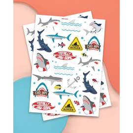 xo, Fetti Shark Temporary Tattoos - 38 Metallic Styles | Underwater Sea Creature, Ocean Animal Birthday Party Supplies, Summer, Totally Jawsome, Arts and Crafts