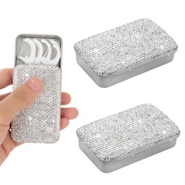 EveryBling 2pcs Dental Floss Holder Bling Gum Container Small Metal Tin Box Case for Q-tip,Cotton Swab（Silver