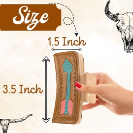 Merbaa Western Fashion Leather cowhide Tooled Leather Hair Claw Clip Cowhide Leather Hand Tooled Patch Claw Clip Hair Pin For Women Easy hair style tool for girls