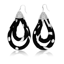Mali Black and White Mini African Print Earrings | Dangle African Fabric Earrings | Cloth & Cord
