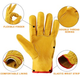 Patelai Garden Gloves Leather Gardening Gloves Thorn and Cutting Proof Work Garden Gloves Breathable Safety Working Garden Gloves for Women and Men Gardening, Trucking, Welding (Medium)