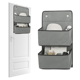 Minnhua Pack of 2 Hanging Shelves, Bathroom Organiser with 2 Compartments, Hanging Organiser Door with 4 Hooks, Large Capacity Hanging Storage, Door Organiser for Bathroom, Bedroom, Children's Room