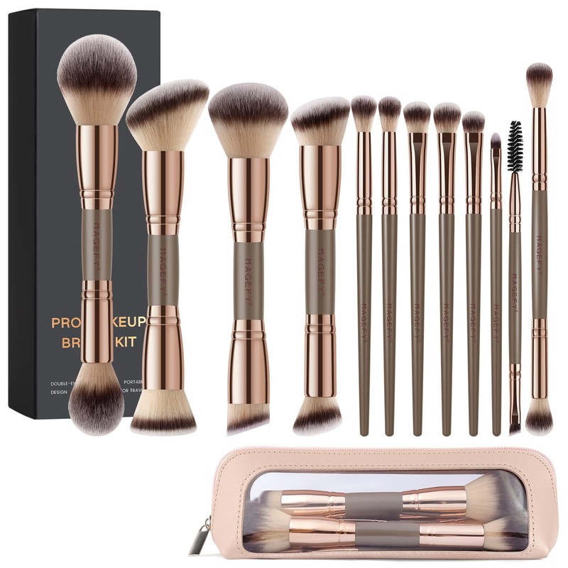 MAGEFY Brochas de maquillaje, 12 unidades con bolsa, de doble