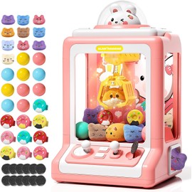 Rabbit Claw Machine for Kids, Mini Vending Machine with Game Coins & Music, Prize Dispenser Toys for Girls and Boys, Electronic Claw Game Machine for Party Birthdays, Includes 30 Mini Toys