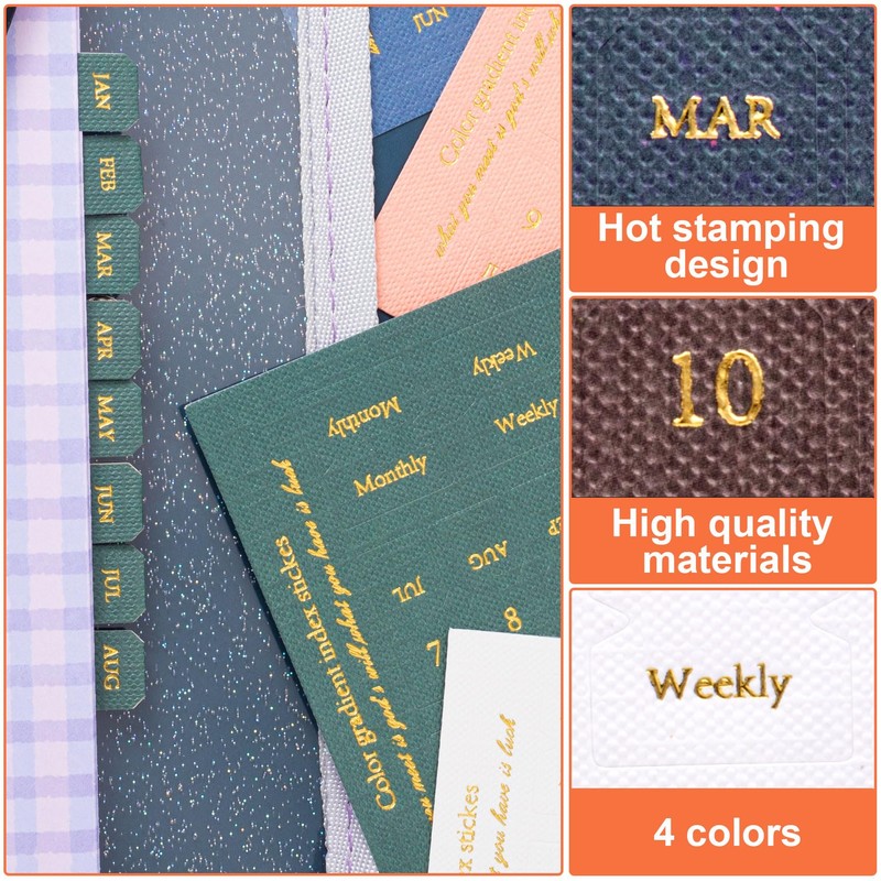 DC,CLISENCE 180pcs Monthly Tabs, Self-Adhesive Index Tabs for Planner, Colorful