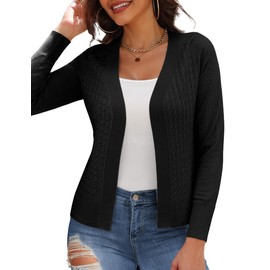 CPOKRTWSO Women's Black Cardigans Lightweight Open Front Cable Knit Cardigan Sweaters for Women Trendy,Black,M