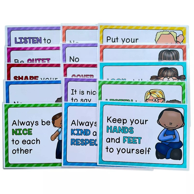 Richardy 15Pcs A4 Classroom Rules Educational Posters for Preschool, Home,