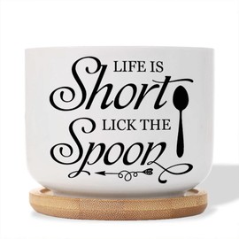 DecStic Life is Short Lick The Spoon Ceramic Planter Bible Verse Snake Plant Live Indoor with Pot with Drainage Holes and Saucers Pot for Outdoor Garden Home Plant